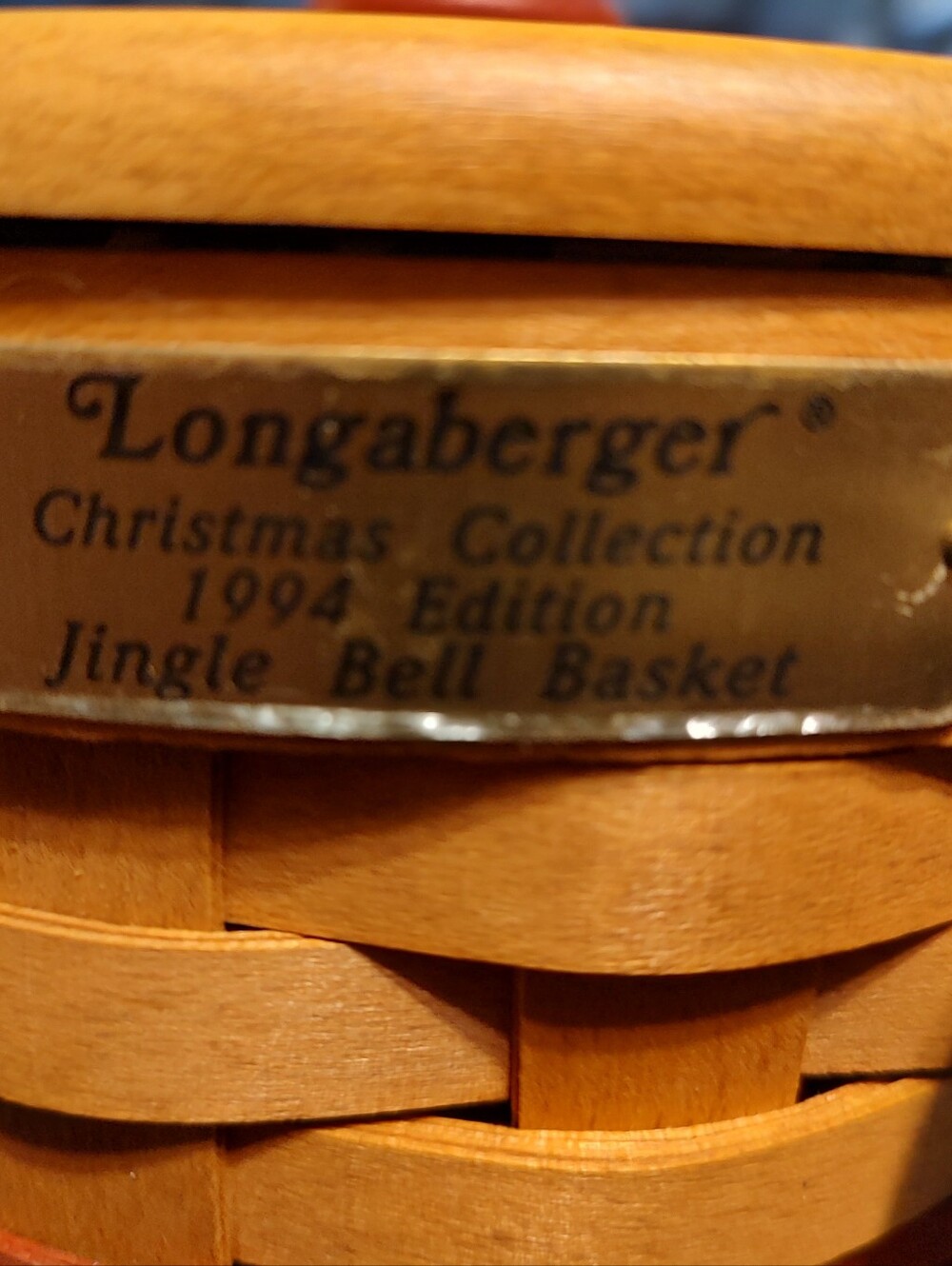 Longaberger Jingle Bell Basket - Warm Natural Wood 1994 Excellent